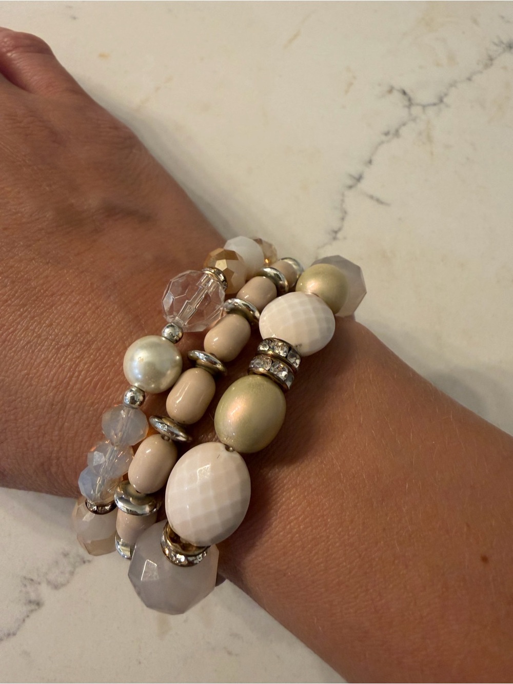 Neutral Tones Beaded Stretch Bracelet Set (3)